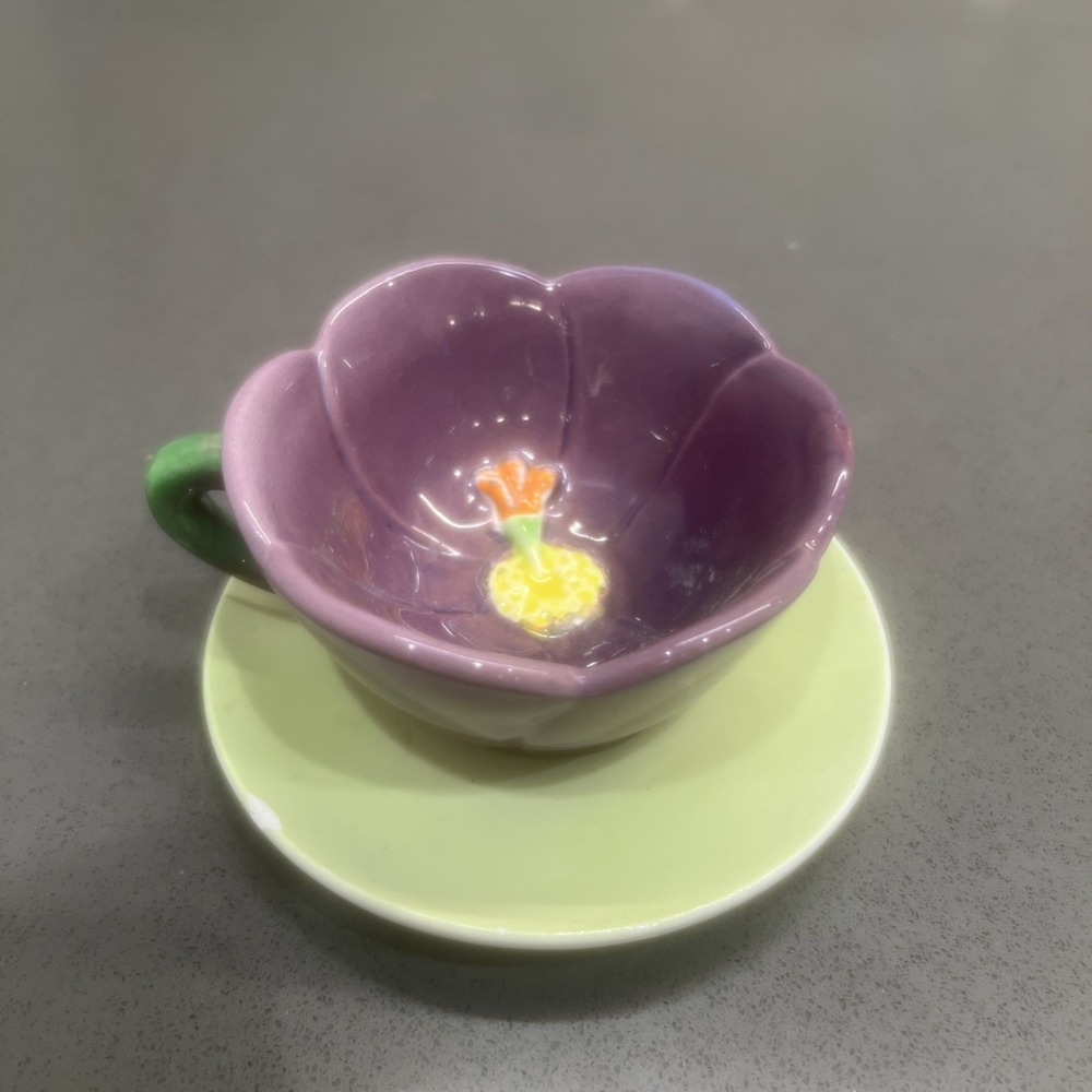 Vintage LEFTON Miniature China Tea Cup Pansy w/Scalloped Petals